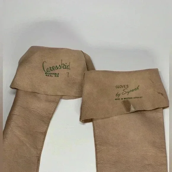Vintage Caresskid SZ 7 Taupe Beige Leather Gloves - Picture 5 of 5